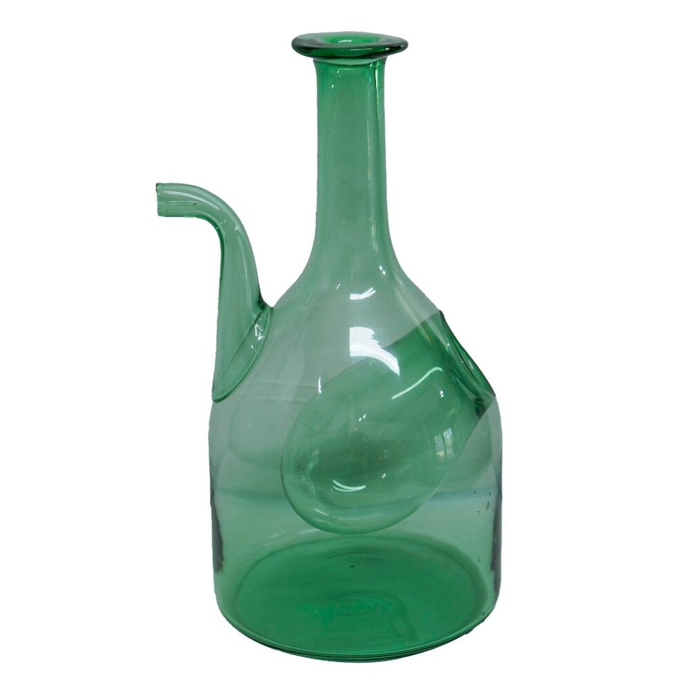 BOttiglia Vintage Green Italian Glass hand Blown Multi Opening large Carafe
